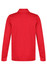 A red polo shirt with long sleeves and a collar, featuring a logo on the back.