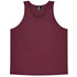 A maroon singlet featuring a simple design and a logo at the neckline.