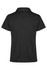 A black polo shirt with a classic collar and short sleeves. Features a logo on one side.