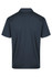 A plain navy polo shirt with a collared neckline and short sleeves, featuring a branding logo.