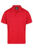 A red polo shirt with a classic collar and a logo on the chest area.