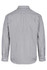 A long sleeve button-up shirt featuring a grey and white checkered pattern, with a back view showcasing its collar and stitching.