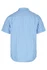 A short-sleeve men's button-up shirt in blue and white check pattern, featuring a collar and back yoke.