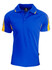 A blue polo shirt with yellow accents, featuring a collar and a logo.