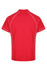 A red polo shirt featuring contrasting white stitching and a prominent collar, designed for men.