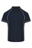 A navy polo shirt with white piping details, featuring a collar and short sleeves. It has a logo on the front.