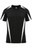 A black T-shirt with white accent stripes and a logo. Lightweight and designed for comfort.