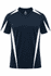 A navy blue t-shirt with white accents and a logo, featuring a sporty design.
