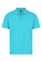 A turquoise polo shirt with a classic collar and three buttons, featuring a logo on the label.