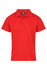 A red polo shirt with a classic collar and short sleeves. Features a logo on the label.