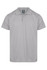 A light grey polo shirt featuring a collar and button placket, with a logo on the label.