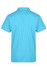 A polo shirt in light blue with a collar and short sleeves, featuring a logo on the back.