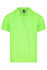 A bright lime green polo shirt with a collar and three buttons, featuring a logo.