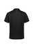 A black short sleeve polo shirt featuring detailing on the sleeves and back, with a logo present.