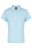 A light blue women's polo shirt with a collar and short sleeves, featuring a branded label.