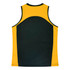 A yellow and dark green singlet with contrasting panels and a logo on the back.