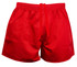 Red rugby men's shorts featuring an elastic waistband and drawstring, with a simple design and a logo.