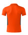 A bright orange men's polo shirt featuring grey accents and a logo on the back.