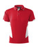 A red men's polo shirt featuring white accents and a logo. Designed for casual wear.
