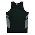 A black singlet featuring grey side panels and a logo on the front.