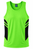 A bright green singlet featuring black side panels and stripes, with a logo on the upper front.