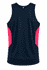 A navy singlet with pink side panels and a small logo on the back.