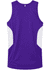 A purple singlet with white side panels, featuring a logo on the back.