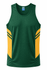 A green singlet featuring yellow side panels and a logo on the upper left. Suitable for casual or athletic wear.