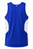 A blue men's singlet featuring white sides and a branding logo. Ideal for sports or casual wear.