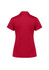 A red women's action short sleeve polo shirt featuring a collar and a logo.