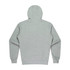 A grey kids' hoodie with a hood and long sleeves. The back view shows a simple design. It has a logo.