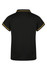 A black polo shirt with yellow trim, featuring a collar and short sleeves. The back view is displayed.