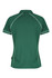 A green polo shirt featuring white piping, designed for women. It has a collar and short sleeves.