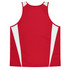 A red singlet featuring white side panels and a logo on the back.