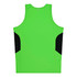 A bright green singlet with black side panels and a simple design. Features a logo on the upper back.