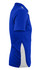 A blue polo shirt with white side panels, featuring a collar and short sleeves, showcasing a logo.