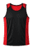 A black singlet with red accents, featuring a logo on the front. Designed for men.