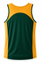 A men's singlet featuring a yellow front and dark green back, designed for athletic wear. Includes a logo.
