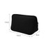 A black neoprene cosmetic bag with a zip closure, featuring a simple design and dimensions of 19cm x 12cm x 9cm.