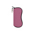 A pink neoprene glasses pouch featuring a zip closure and a metal clip for attachment.