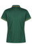 A back view of a green polo shirt with yellow accents and a logo on the upper side.