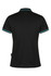 A black polo shirt featuring short sleeves and contrasting teal detailing, designed for women. Includes a logo.