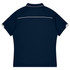 A navy blue polo shirt with short sleeves and a white trim. It features a logo on the back.