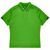 A bright green polo shirt with black accents and a collar, featuring a logo on the chest area.