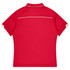 A red children's polo shirt with short sleeves and a contrasting collar, featuring a logo on the back.