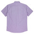 A short sleeve button-up shirt in light purple, featuring a plain back design and a collar, with a logo present.