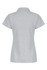 A grey polo shirt with short sleeves and a collar, featuring a logo on the back.