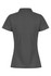 A charcoal grey polo shirt with a collar, featuring a logo. The design is simple and tailored for women.