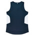 A dark navy singlet with white side panels and a small logo on the back.