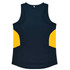 A navy blue singlet with yellow side panels. The back features no visible branding.